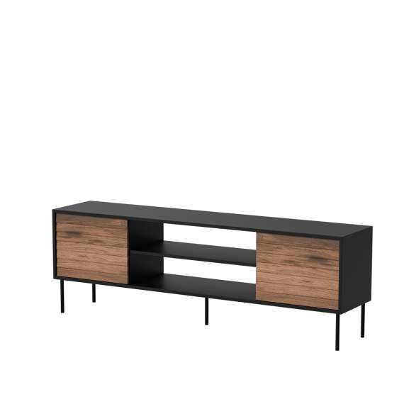 Tv-benk Cortina 180x60cm - svart matt - valnøtt - 2 dører
