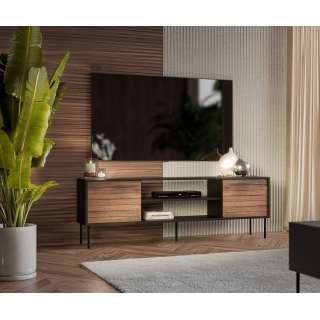 Tv-benk Cortina 180x60cm - svart matt - valnøtt - 2 dører