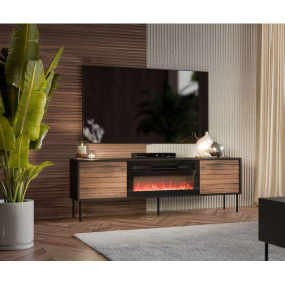 Tv-benk CORTINA 180x60 - 2 dører - elektrisk peis