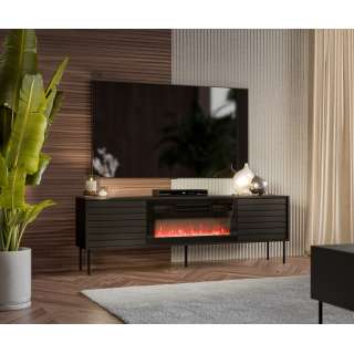 Tv-benk CORTINA 180x60 - 2 dører - svart matt - elektrisk peis