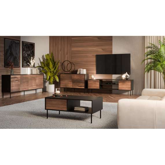 Skjenk CORTINA 200x81 - 4 dører - svart matt - valnøtt