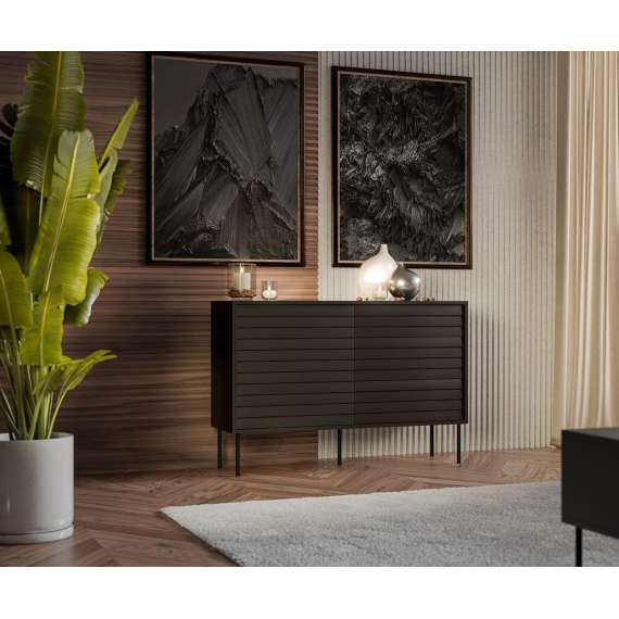 Skjenk CORTINA 120x81 - 1 dør - 3 skuffer - svart matt