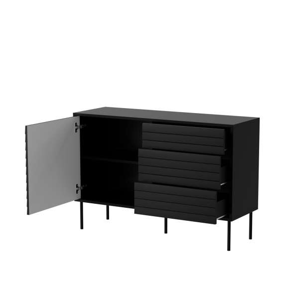 Skjenk CORTINA 120x81 - 1 dør - 3 skuffer - svart matt