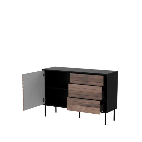 Skjenk CORTINA 120x81 - 1 dør - 3 skuffer - svart matt
