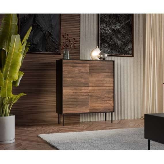 Skap CORTINA 102x118 - 4 dører - svart matt - valnøtt