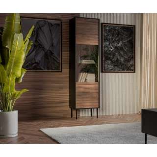 Vitrineskap CORTINA 53x182 - 1 dør - svart matt - valnøtt