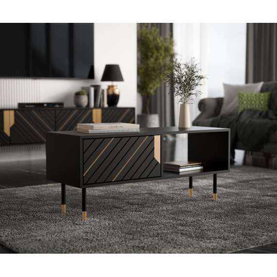 Sofabord MAUNTAIN 110x60 - svart matt - oppbevaringsplass