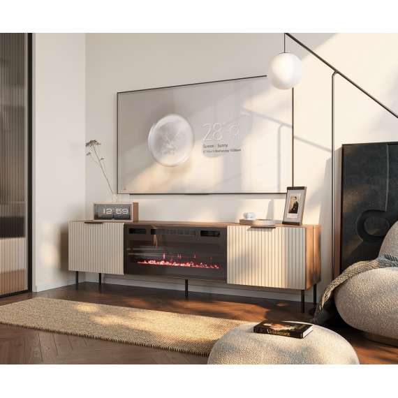 Tv-benk ALMERA 180x52 - valnøtt - cashmere - elektrisk peis