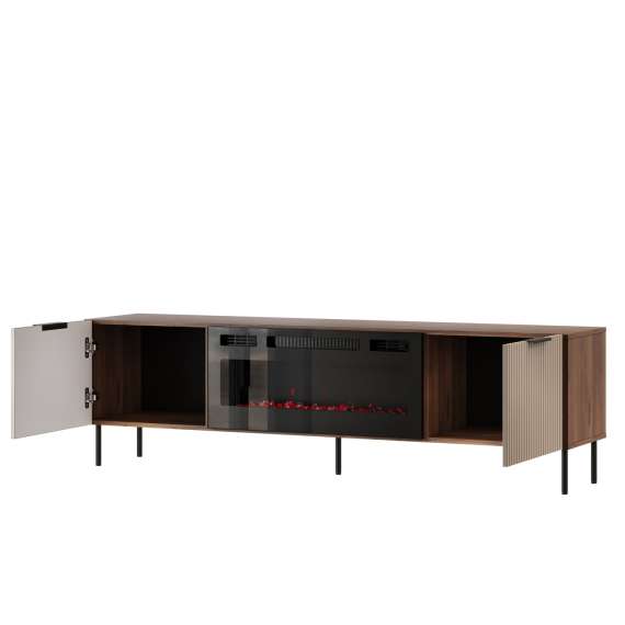 Tv-benk ALMERA 180x52 - valnøtt - cashmere - elektrisk peis