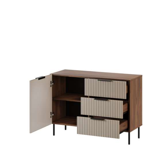 Skjenk Almera 104x75cm - valnøtt - cashmere - 1 dør - 3 skuffer