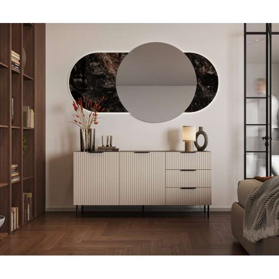 Skjenk Almera 156x75cm - valnøtt - cashmere - 2 dører - 3 skuffer