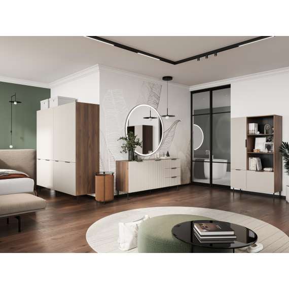 Skjenk Almera 156x75cm - valnøtt - cashmere - 2 dører - 3 skuffer