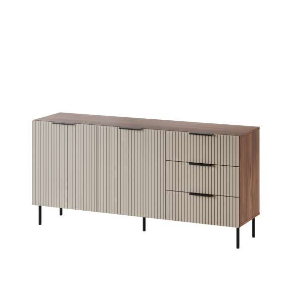 Skjenk Almera 156x75cm - valnøtt - cashmere - 2 dører - 3 skuffer