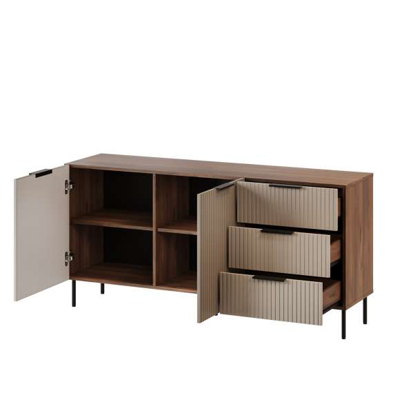 Skjenk Almera 156x75cm - valnøtt - cashmere - 2 dører - 3 skuffer