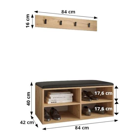 Skobenk med knaggrekke Miro 84x40 cm - hvit matt
