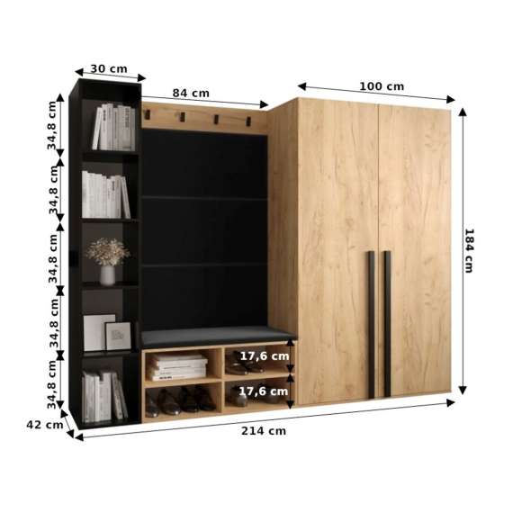 Entresett Miro 4 - 214x184 cm - eik craft gold - 5 deler