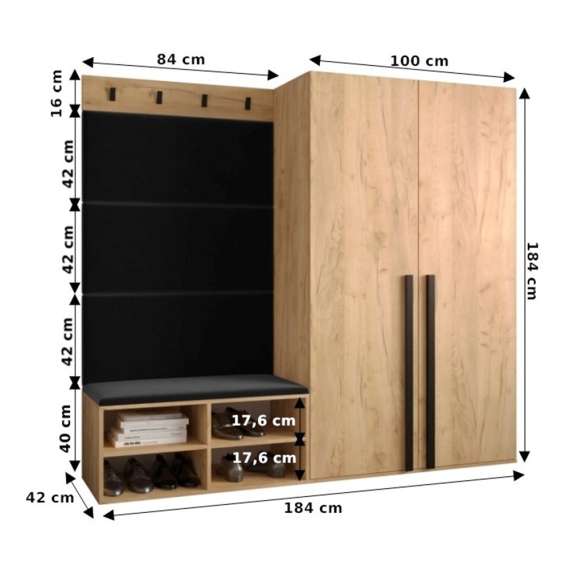 Entresett Miro 5 - 184x184 cm - eik craft gold - polstret veggpanel