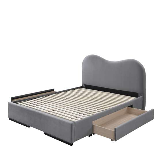 Seng Amber 160x200 cm - grå velvet - 2 skuffer