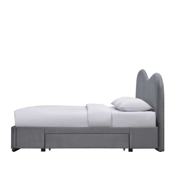 Seng Amber 160x200 cm - grå velvet - 2 skuffer