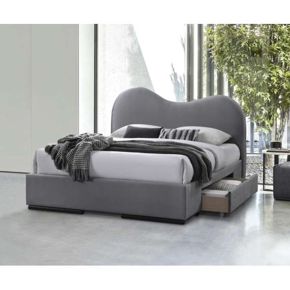 Seng Amber 160x200 cm - grå velvet - 2 skuffer