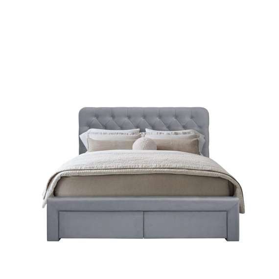 Seng Marisol 160x200 cm - grå velvet - 2 skuffer