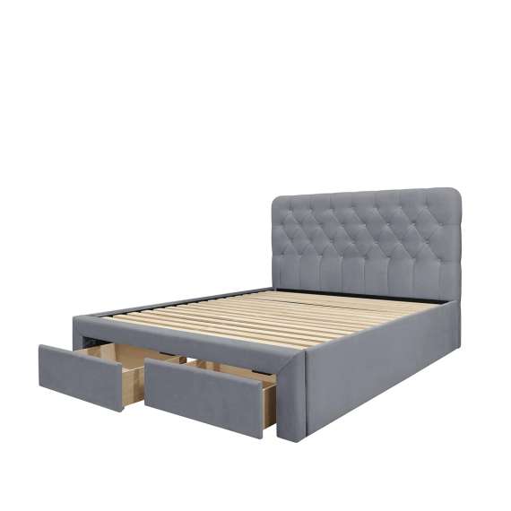 Seng Marisol 160x200 cm - grå velvet - 2 skuffer