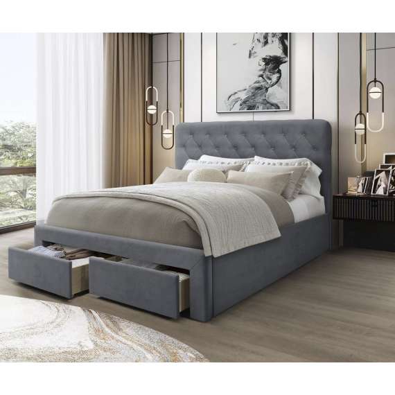 Seng Marisol 160x200 cm - grå velvet - 2 skuffer