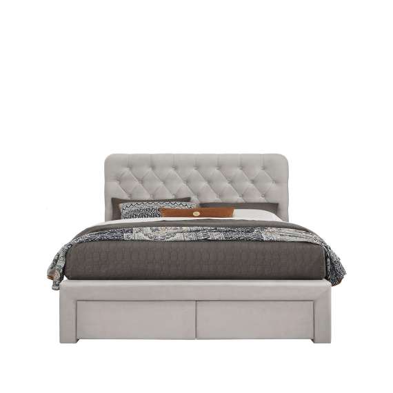 Seng Marisol 160x200 cm - beige velvet - 2 skuffer