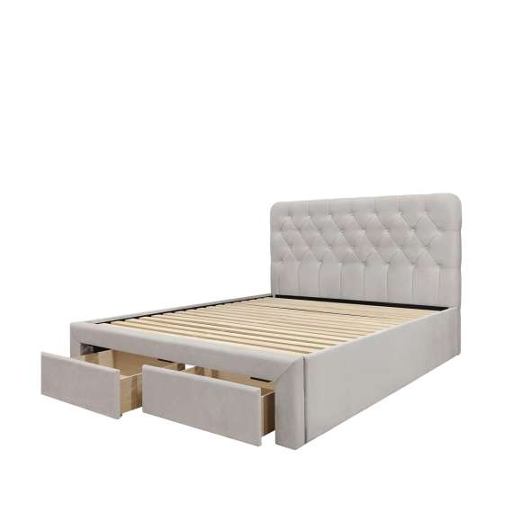 Seng Marisol 160x200 cm - beige velvet - 2 skuffer