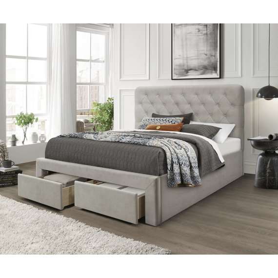 Seng Marisol 160x200 cm - beige velvet - 2 skuffer