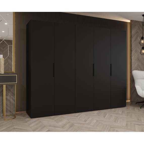 Garderobeskap Marbella 250x202 cm - svart matt - 5 dører