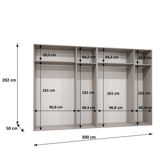Garderobeskap Marbella 300x202 cm - hvit matt - 6 dører