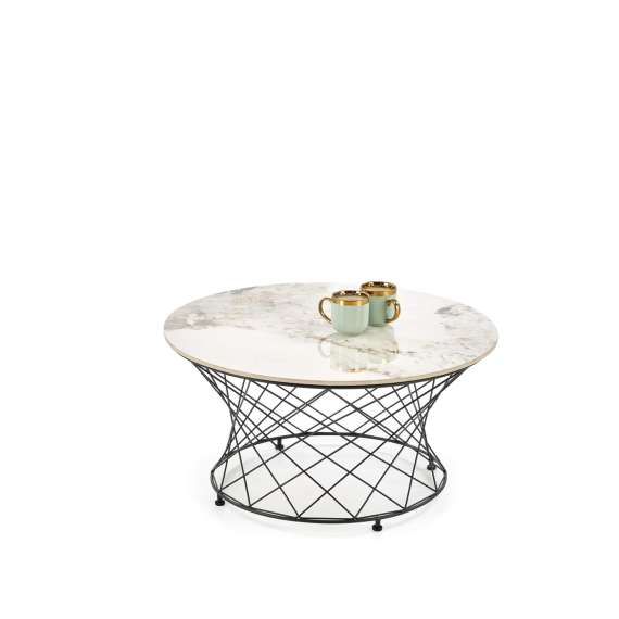 Sofabord Alessia - Ø80 cm - hvit marmor imitasjon