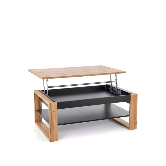 Sofabord Betty - 114x50 cm - eik artisan - svart matt - oppbevaringsplass