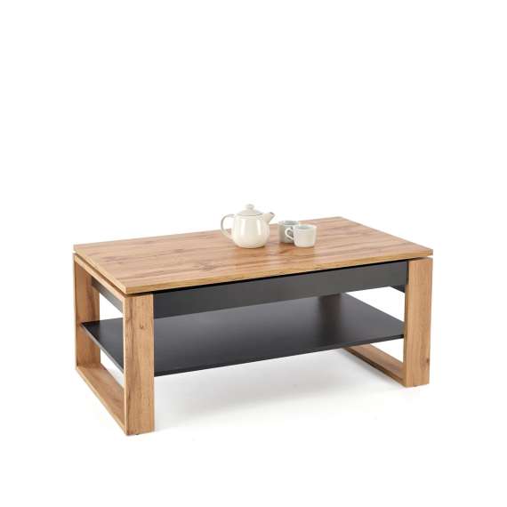 Sofabord Betty - 114x50 cm - eik artisan - svart matt - oppbevaringsplass