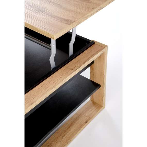 Sofabord Betty - 114x50 cm - eik artisan - svart matt - oppbevaringsplass