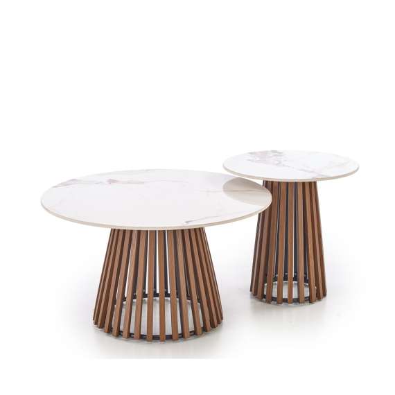Sofabord CARINA Ø80 cm - valnøtt  - marmor