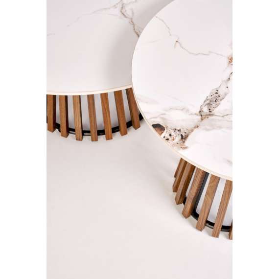 Sofabord CARINA Ø80 cm - valnøtt  - marmor