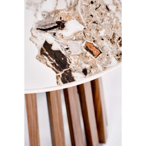 Sofabord CARINA Ø50 cm - valnøtt  - marmor