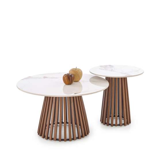 Sofabord CARINA Ø50 cm - valnøtt  - marmor