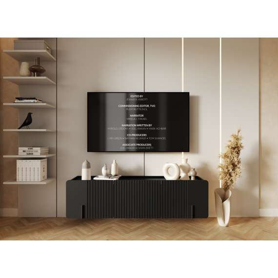 Vegghengt tv-benk Malmi - 150x40 cm - sort - 2 dører - 1 skuff