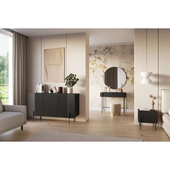 Vegghengt tv-benk Malmi - 200x40 cm - sort - 2 dører - 2 skuffer