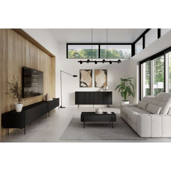 Tv-benk Malmi - 200x57 cm - sort - 2 dører - 2 skuffer