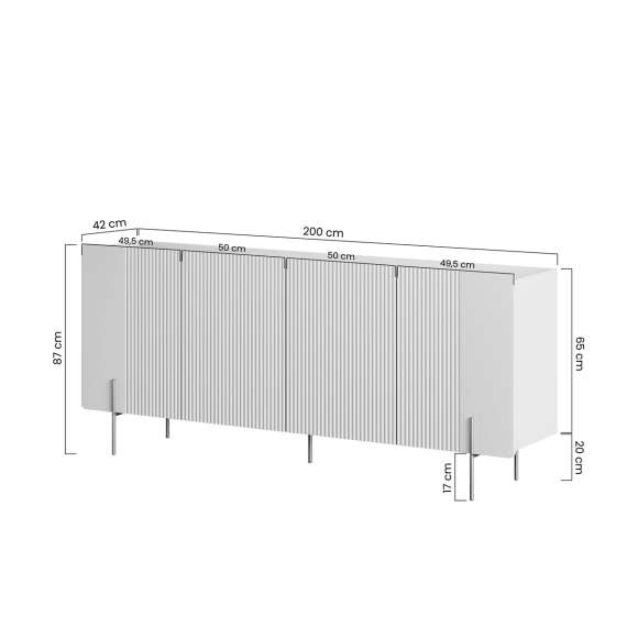 Skjenk Malmi - 200x87 cm - sort - 4 dører