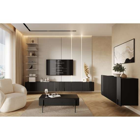 Skjenk Malmi - 200x87 cm - sort - 4 dører