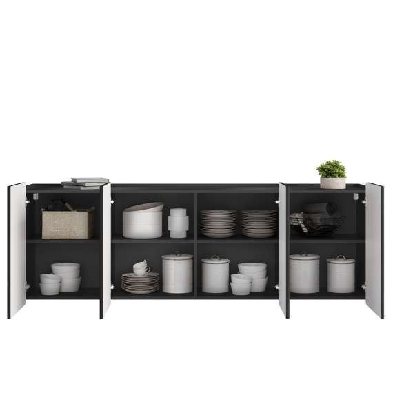 Vegghengt skjenk Malmi - 200x87 cm - sort - 4 dører