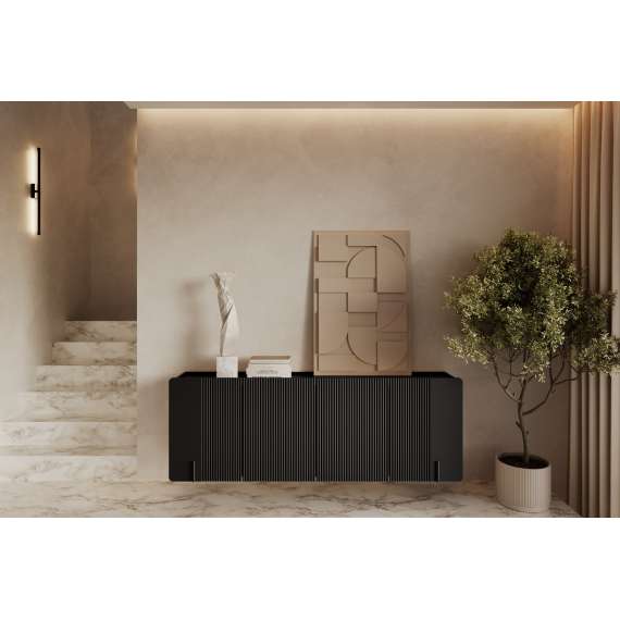 Vegghengt skjenk Malmi - 200x87 cm - sort - 4 dører