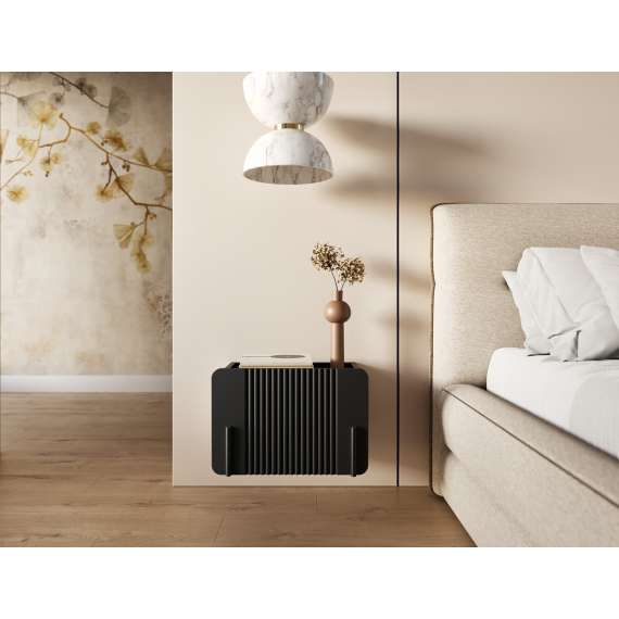 Vegghengt nattbord Malmi - 45x30 cm - sort - med skuff