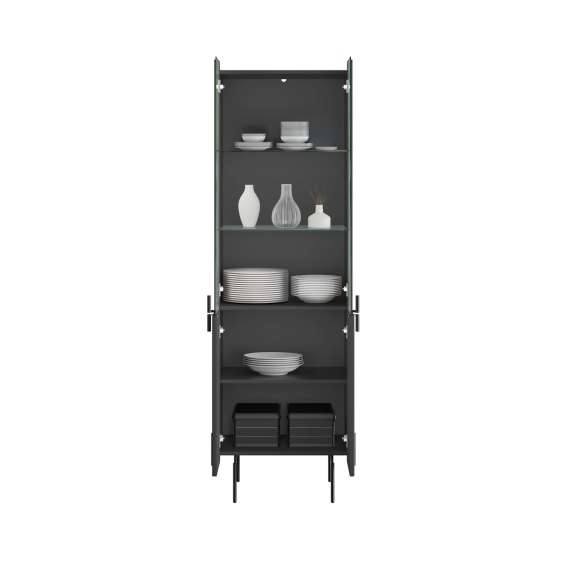 Vitrineskap Malmi - 60x190 cm - sort - 4 dører