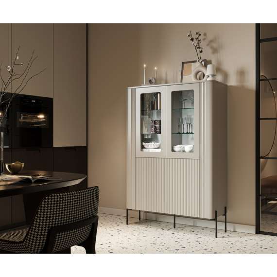 Vitrineskap VERA 190x80cm - cashmere - 2 dører - belysning